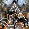 ArtCreativity Giant Spider Halloween Decorations, Includes Two 24″ Spiders and a 16.4′ Spider Web, Outdoor Spider Web Decoration with 2 Giant Spiders, Outdoor Halloween Decorations for Haunted House