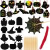 ArtCreativity Halloween Crafts (Bulk) – Scratch Art for Kids, 60 Sets with 60 Designs, 60 Sticks & Red Strings – Magic Colorful Scratch Art Party Favors, DIY Activity for Kids Classroom Decoration
