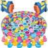 Gamie Duck Pond Matching Carnival Game for Kids, 36″ x 6″ Inflatable Pool & 20 Plastic Ducks with Numbers, Water Outdoor Game for Kids, Fun Memory Game for Backyard, Birthday Party Field Day Games(Duck’em Down Shooting Game)