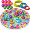 Gamie Duck Pond Matching Carnival Game for Kids, 36″ x 6″ Inflatable Pool & 20 Plastic Ducks with Numbers, Water Outdoor Game for Kids, Fun Memory Game for Backyard, Birthday Party Field Day Games(Floating Ring Toss Game)