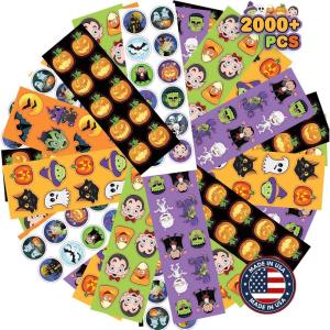 ArtCreativity 1000+ Assorted Halloween Stickers for Kids, 100 Bulk Stickers Sheets, Made in USA, Great for Halloween Party Favors, Treats, Décor, Goodie Bags, Great Gift for Kids(2000 Stickers)
