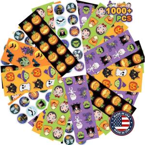 ArtCreativity 1000+ Assorted Halloween Stickers for Kids, 100 Bulk Stickers Sheets, Made in USA, Great for Halloween Party Favors, Treats, Décor, Goodie Bags, Great Gift for Kids(1000 Stickers)