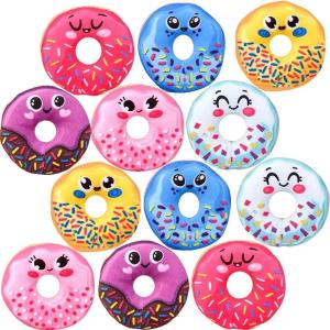 ArtCreativity Mini Smile Face Plush Donuts for Kids, Set of 12, Soft Stuffed Toys in Assorted Colors, Cute Party Favor, Easter Basket Filler