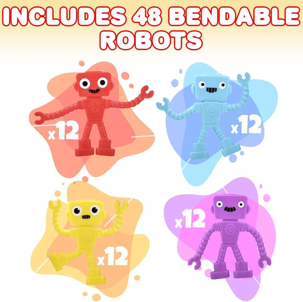 imageArtCreativity 48 Pcs Robot Toys Bendable Figure Toys for Kids 35 in 4 Vibrant Colors Robot Party Favors Toy Robots for Toddler Great for Birthday Party Favors Goodie Bag Stuffer Pinata Filler