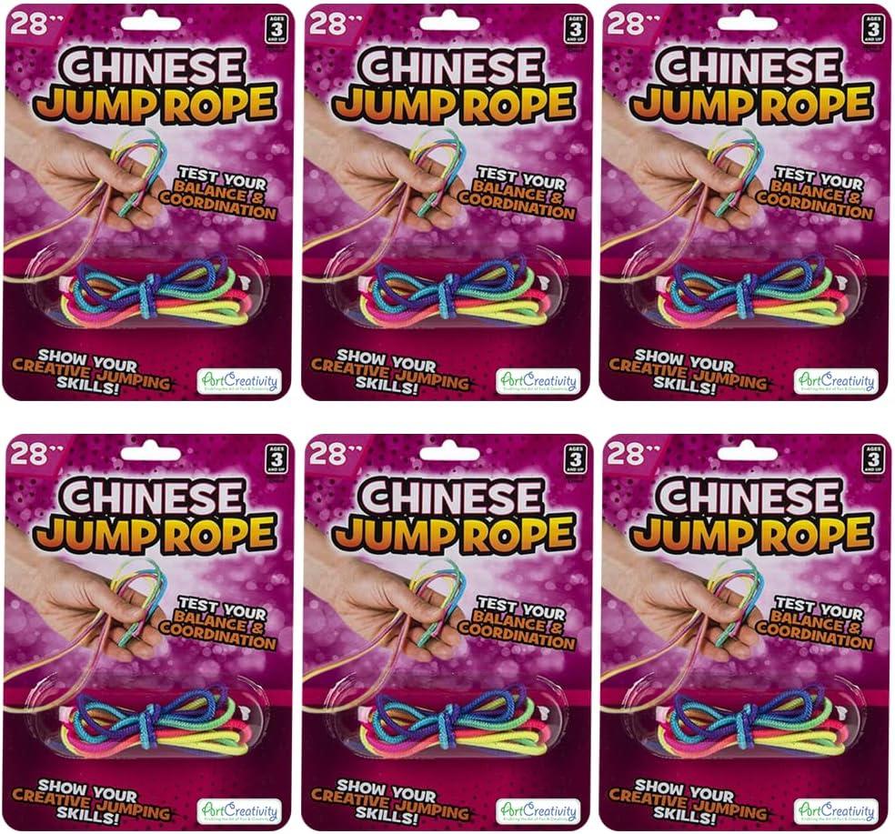 imageArtCreativity Chinese Jump Ropes Set of 6 Elastic Playground Skipping Ropes for Kids Outdoor Toys for Girls and Boys in Rainbow Colors Great as Goodie Bag Stuffers and Birthday Party Favors