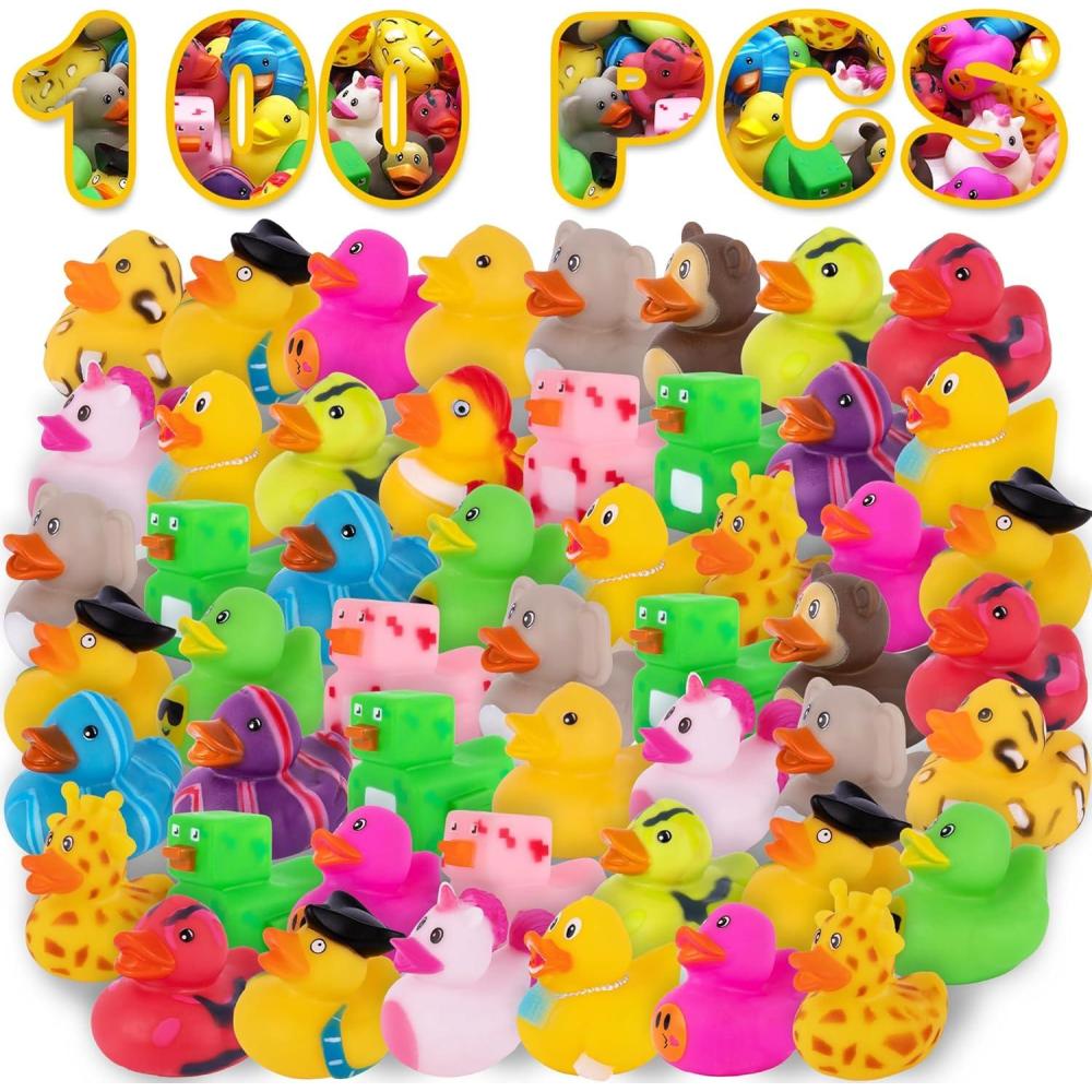 imageArtCreativity 100 Rubber Ducks for Jeep Ducking Fun Rubber Duckies in Bulk for Jeeps Jeep Ducks Bathtub Toys Carnival Prizes ampamp Birthday Party Favors for Kids 17 Unique Designs100 Pack