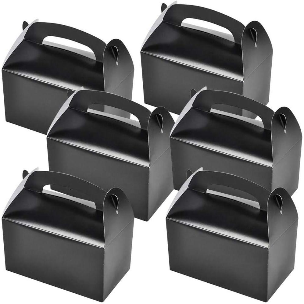 imageArtCreativity Black Treat Boxes for Candy Cookies and Party Favors  Pack of 12 Cookie Boxes Cute Cardboard Boxes with Handles for Birthday Party Favors Holiday Goodies