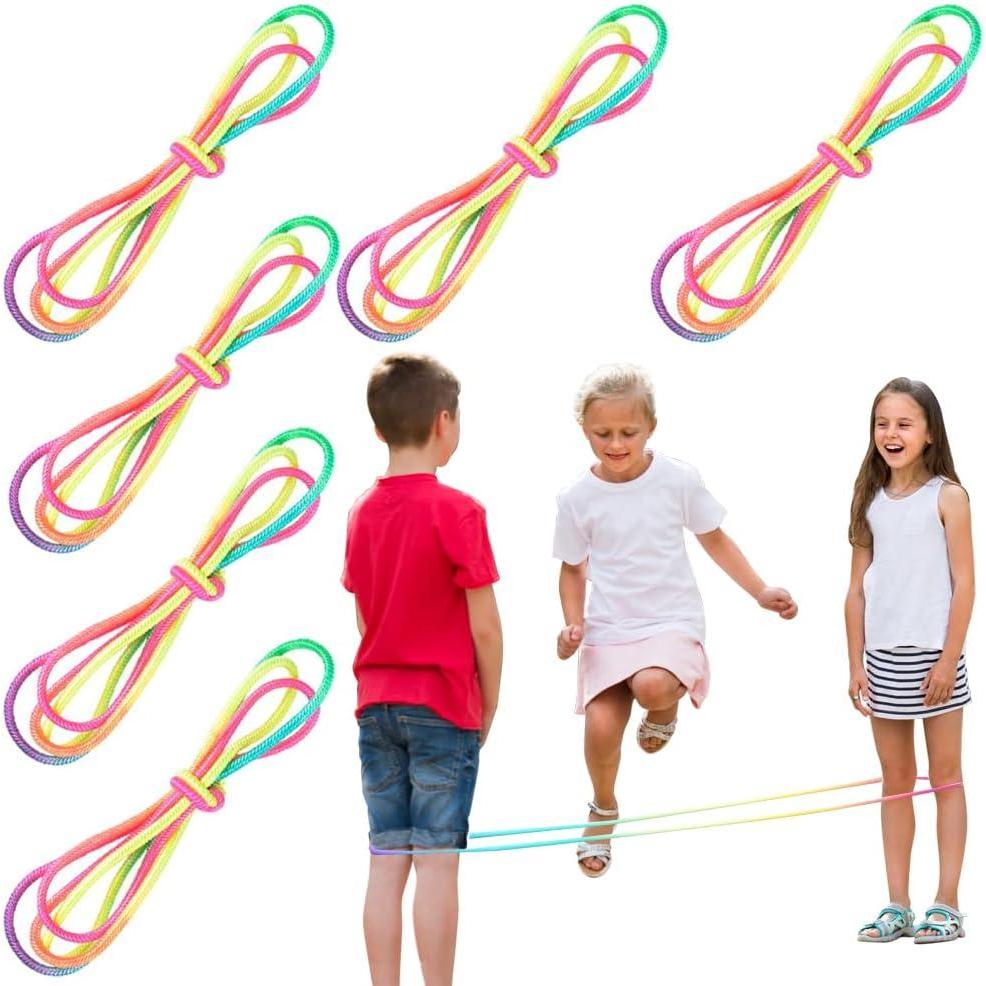 imageArtCreativity Chinese Jump Ropes Set of 6 Elastic Playground Skipping Ropes for Kids Outdoor Toys for Girls and Boys in Rainbow Colors Great as Goodie Bag Stuffers and Birthday Party Favors