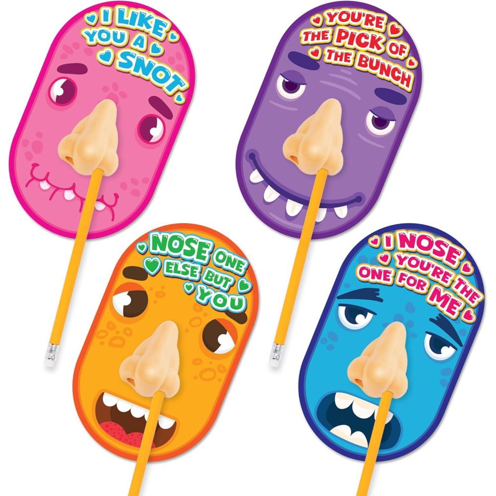 imageArtCreativity Funny Nose Pencil Sharpener with Valentines Cards  Set of 28  Classroom Novelty Gag Prize with 28 Pencils Glue I Pick You Nose Designs  Kids Birthday Party Favor and Art Supplies