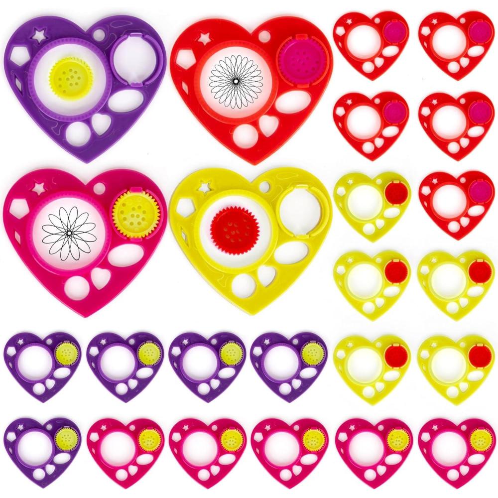 imageArtCreativity Heart Shaped Spirographs  Set of 24  Spiral Arts and Craft Set with Stencils ampamp Geometry Gears for Kids ampamp Adults  Drawing Design Art Toy Kit  Children Art Supplies