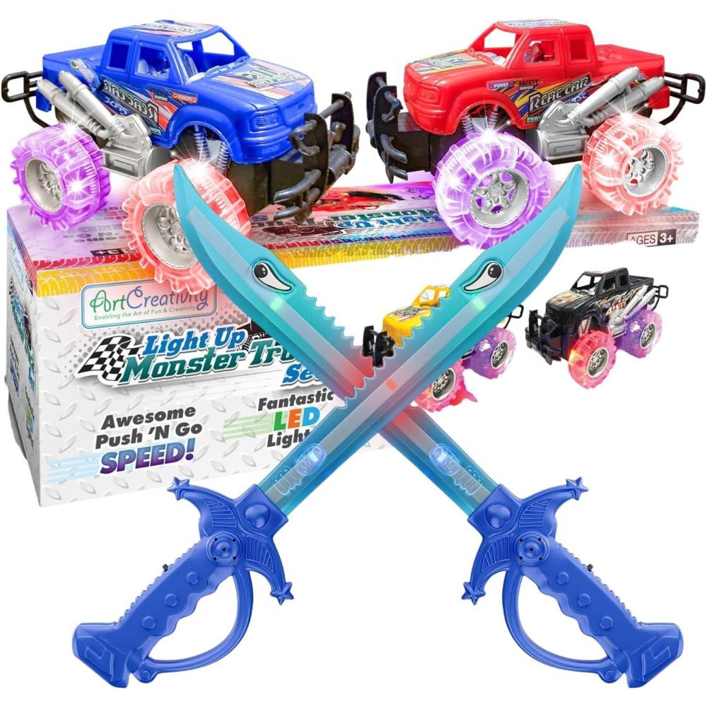 imageArtCreativity Light Up Shark Sword and Monster Truck Set  Perfect for Kids Birthdays and Playtime Fun