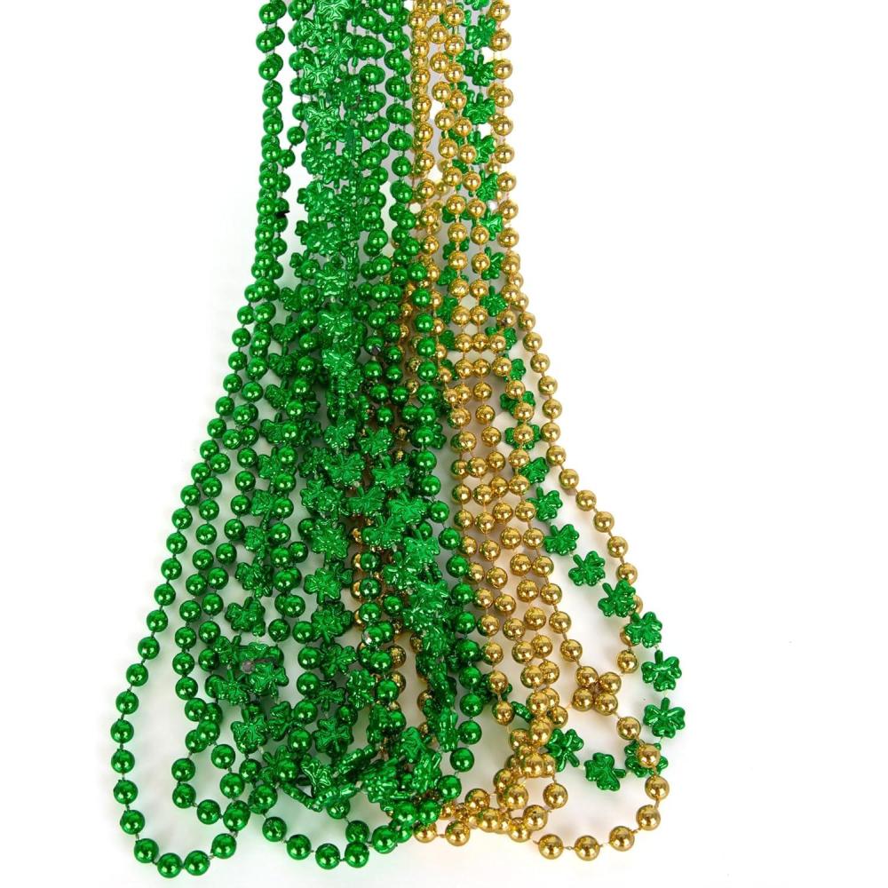 imageArtCreativity St Patricks Day Beads Necklaces  Set of 12 33 Necklaces  St Patricks Day Accessories  Shamrock Green Day Beaded Necklace for Mardi Gras Decor Irish Throw Costume Party