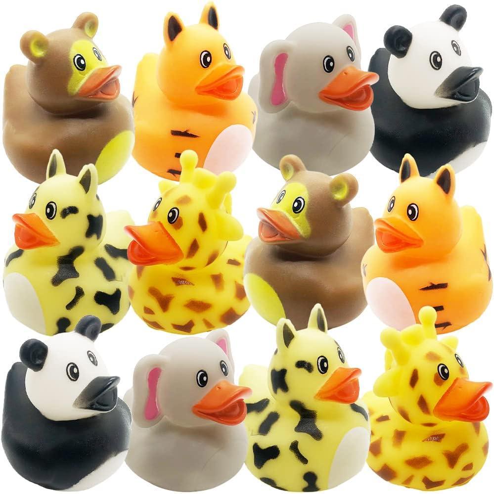 imageArtCreativity Zoo Animal Rubber Duckies for Bath  Pack of 12 Cute SafariThemed Duck Toys for Kids Fun Bathtub and Pool Toys Carnival Prizes and Birthday Party Favors for Boys and Girls