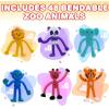 ArtCreativity Animal Bendable Figures, Set of 48, Stress Relief Bendy Toys for Kids in Panda, Tiger, Giraffe, Monkey, Elephant and Lion Designs, Bendable Toys, Zoo Animal Party Favors
