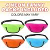 ArtCreativity Neon Fanny Packs for Kids, Set of 4, Colorful Waist Bags with Single Zippered Pocket and Adjustable Strap, Neon Party Supplies, 80’s and 90’s Costume Accessories