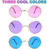 ArtCreativity Round Colored Glasses – Pack of 3 – Hippy Style Circle Shades with Gold Frame – Vintage Glasses for 60s Hippie Costume, Disco Party, for Boys and Girls – Blue, Pink, and Purple