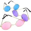 ArtCreativity Round Colored Glasses – Pack of 3 – Hippy Style Circle Shades with Gold Frame – Vintage Glasses for 60s Hippie Costume, Disco Party, for Boys and Girls – Blue, Pink, and Purple