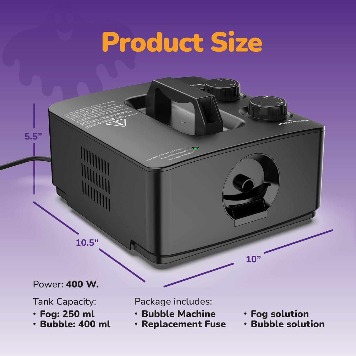 imageArtCreativity Halloween Fog Bubble Machine 2 in 1 Smoke Bubble Machine with Fog and Bubble Liquid 200 ml Each Smoke Bubble Maker for Spooky Outdoor or Indoor Haunted House Decorations