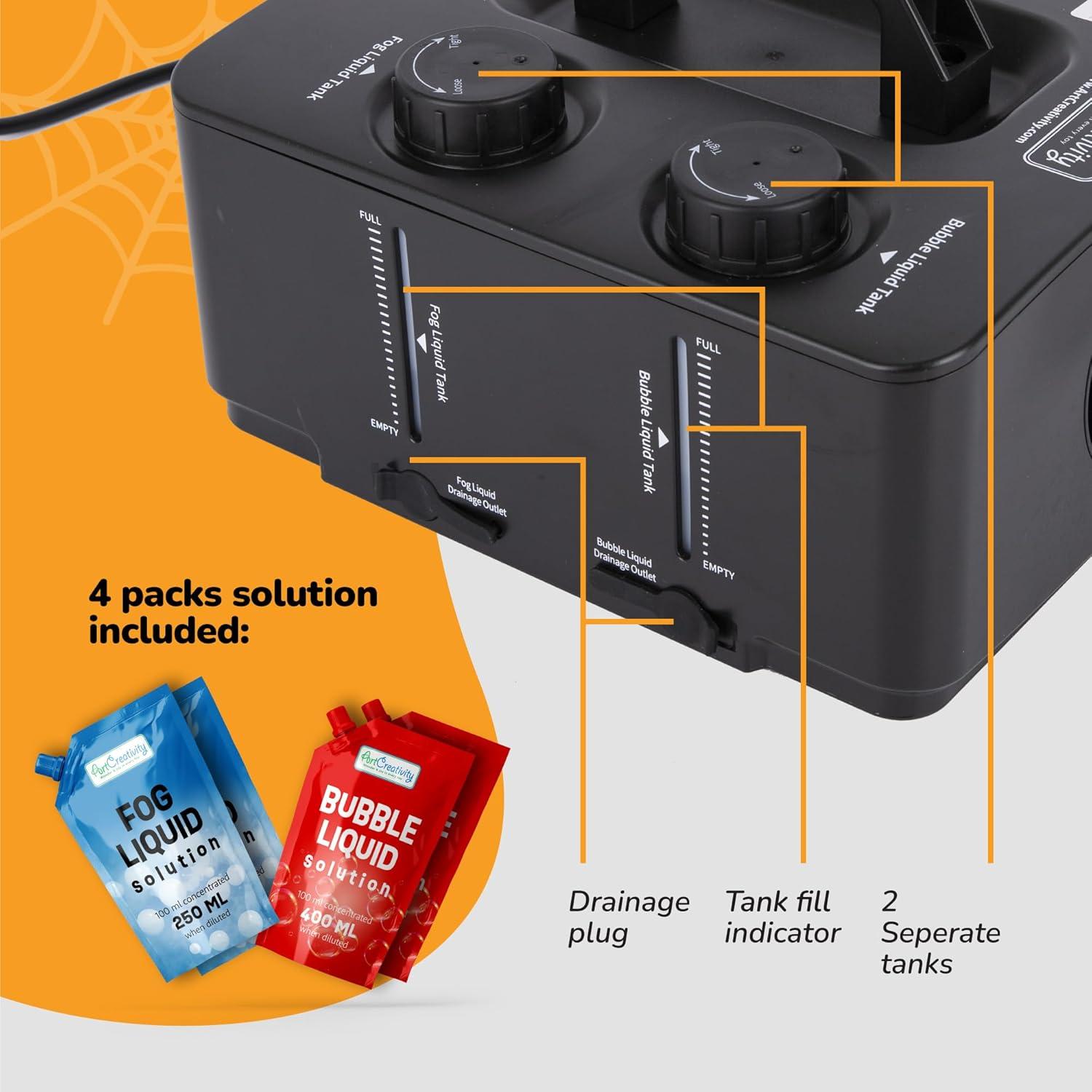 imageArtCreativity Halloween Fog Bubble Machine 2 in 1 Smoke Bubble Machine with Fog and Bubble Liquid 200 ml Each Smoke Bubble Maker for Spooky Outdoor or Indoor Haunted House Decorations