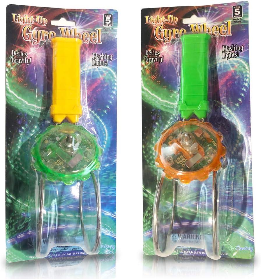 imageArtCreativity Retro Light Up Toys Set for Kids Includes 2 8 Inch Gyro Wheels Mesmerizing Spinning and Lighting Effects Design Top Fun Gift for Boys and Girls