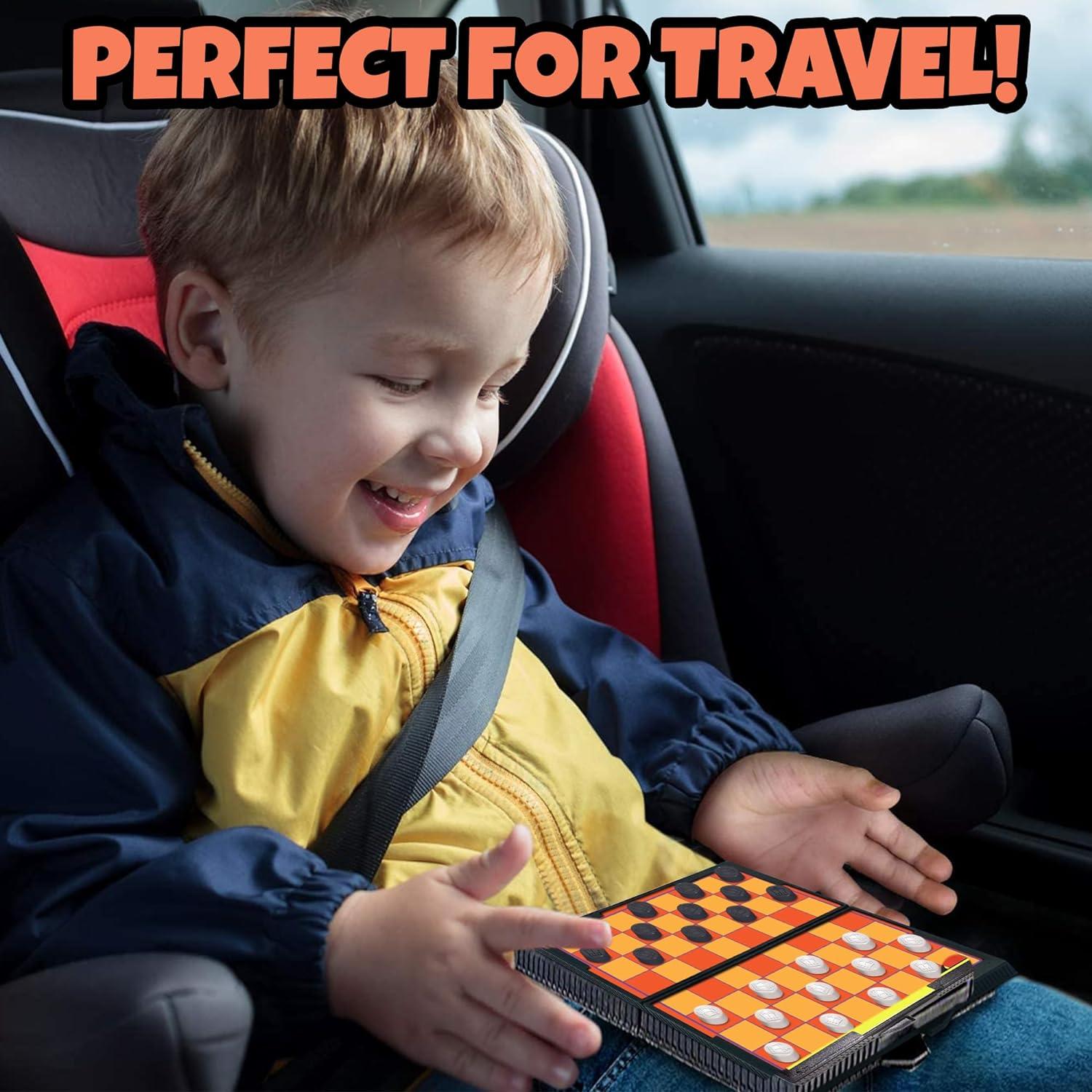 imageGamie Magnetic Board Travel Games for Kids Set Includes 12 Retro Fun Games 5quot Compact Design Individually Boxed Teaches Strategy ampamp Focus Great for Road TripTravelCamping Gift for Ages 6