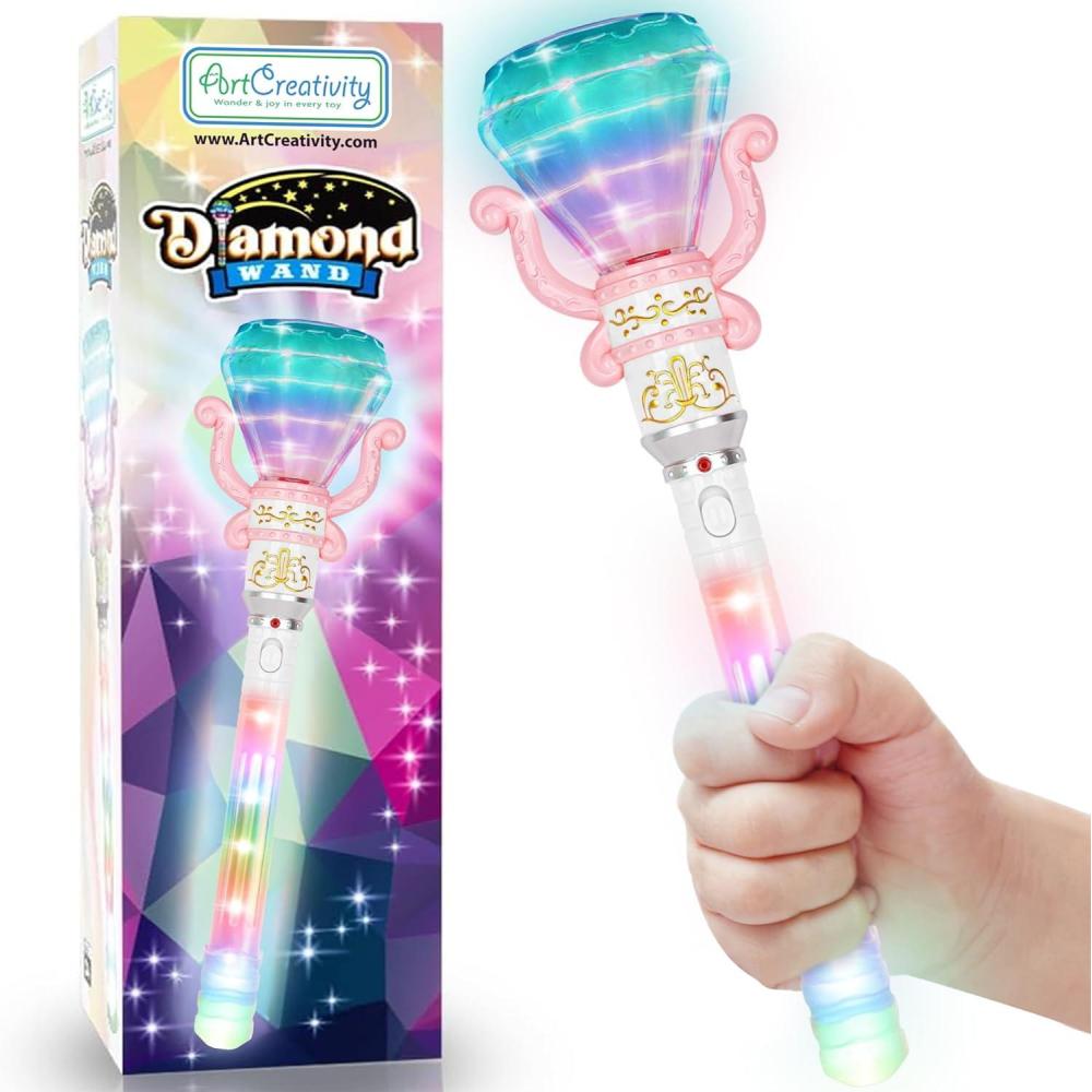 imageArtCreativity Light Up Spinning Diamond Princess Wand for Kids Fairy Wand with Spinning LEDs Batteries Included Light Up Wands for Girls and Boys Perfect Pretend Play Toys1 Pack
