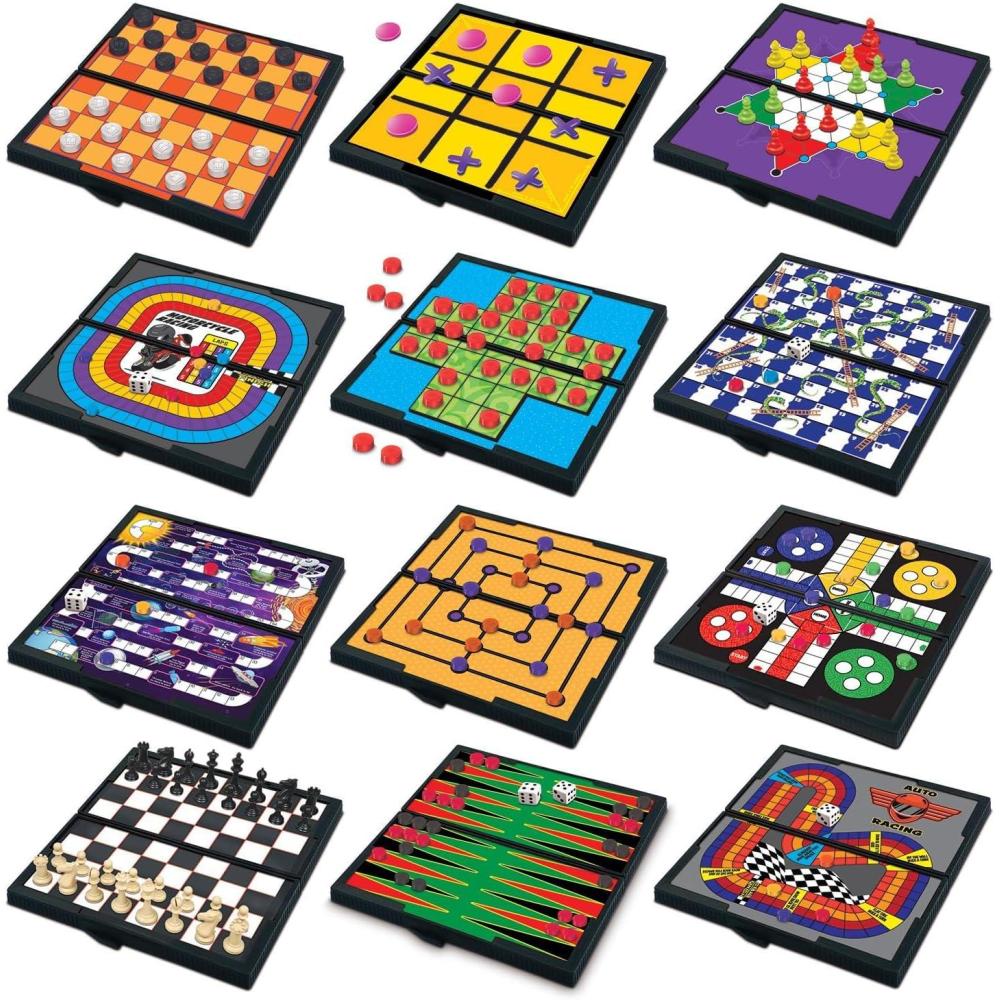 imageGamie Magnetic Board Travel Games for Kids Set Includes 12 Retro Fun Games 5quot Compact Design Individually Boxed Teaches Strategy ampamp Focus Great for Road TripTravelCamping Gift for Ages 6