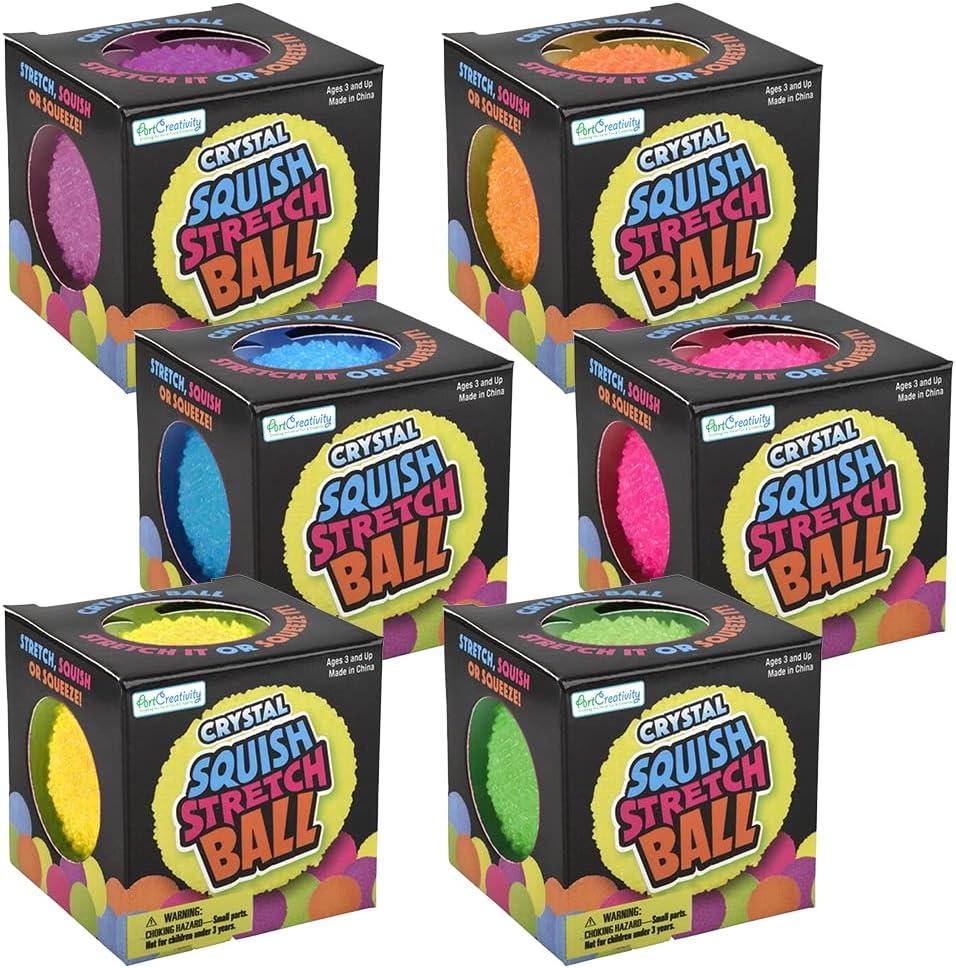 imageArtCreativity Stretchy Crystal Gummi Stress Balls Set of 6 Stress Relief Fidget Sensory Toys for Autistic Children Anxiety and ADHD Birthday Party Favors Goodie Bag Fillers for Kids