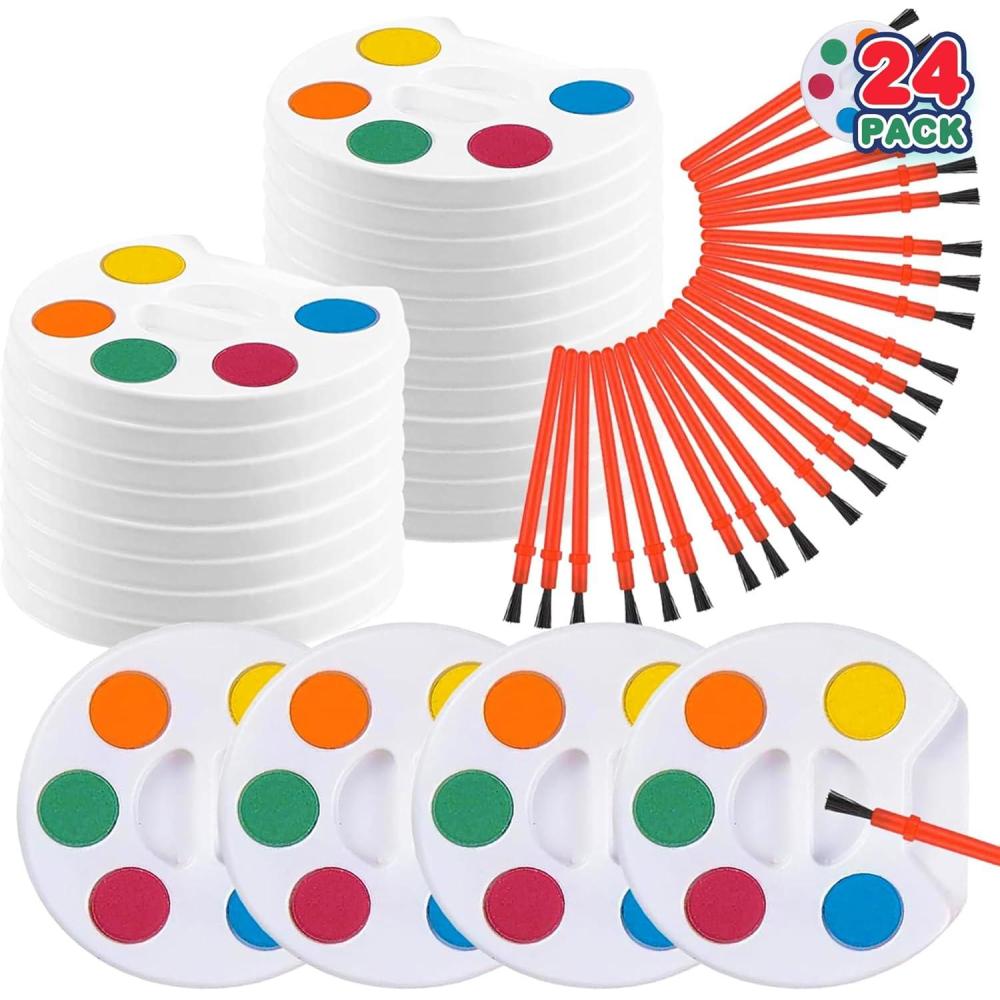 image24 Pack Mini Watercolor Paint Set 5 Color Mini Paint Palette Bulk Kit with Brushes Art Party Favors for Kids 35 Boys ampamp Girls Educational Party Supplies End of Year Gifts for Preschoolers24 Pack