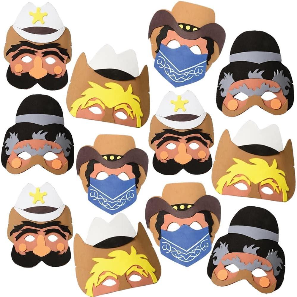 imageArtCreativity Cowboy Masks for Kids Set of 12 Kids Foam Face Masks with Elastic Bands in 4 Designs Cowboy Costume Accessories and Western Party Supplies Cowboy Toys for Boys and Girls