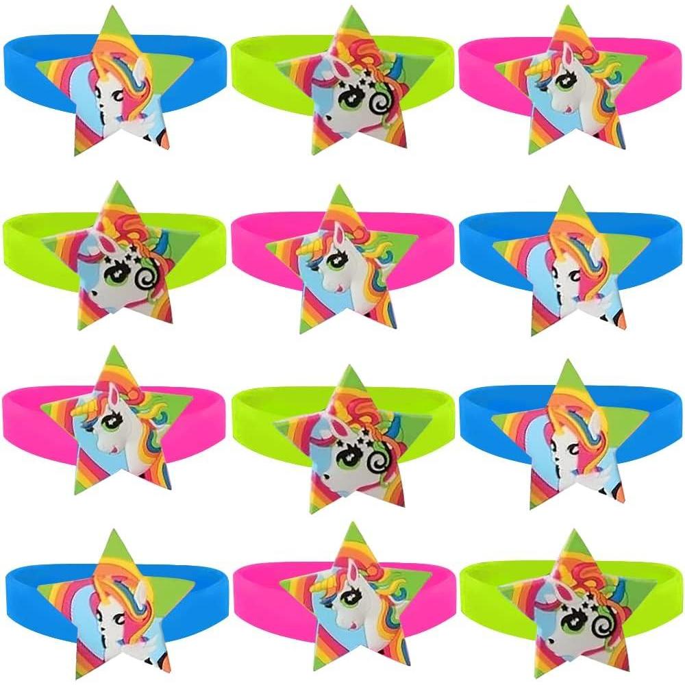 imageArtCreativity Unicorn Rubber Bracelets Set of 12 Colorful Stretchy Rubber Wristbands for Boys and Girls Fun Unicorn Birthday Party Favors for Children Goodie Bag Fillers Carnival Prize