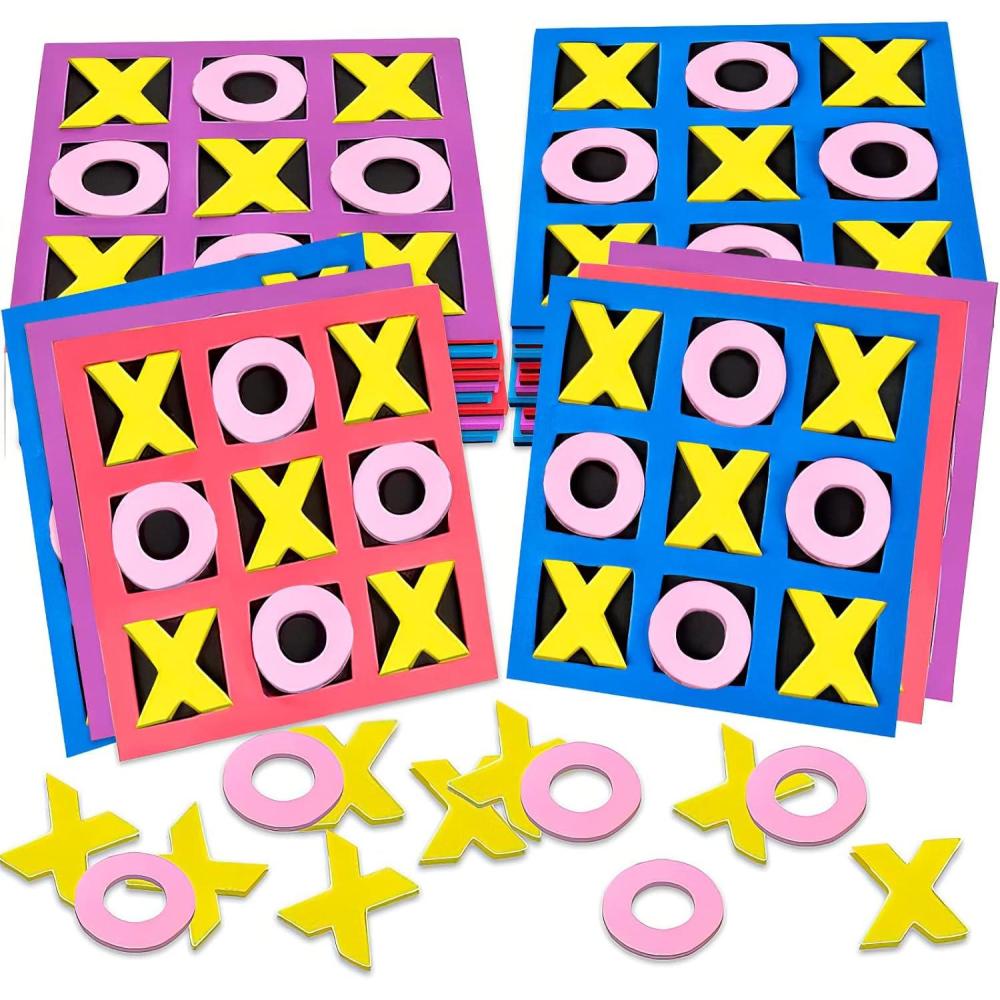 imageGamie 24 Pack 5Inch Foam Tic Tac Toe Mini Board Games Travel Bulk Tic Tac Toe Game for Kids Indoor Recess Games for Classroom Mini Board Games Bulk Tic Tac Toe Party Favors for Kids