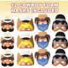 ArtCreativity Cowboy Masks for Kids, Set of 12, Kids’ Foam Face Masks with Elastic Bands in 4 Designs, Cowboy Costume Accessories and Western Party Supplies, Cowboy Toys for Boys and Girls