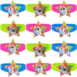 ArtCreativity Unicorn Rubber Bracelets, Set of 12, Colorful Stretchy Rubber Wristbands for Boys and Girls, Fun Unicorn Birthday Party Favors for Children, Goodie Bag Fillers, Carnival Prize