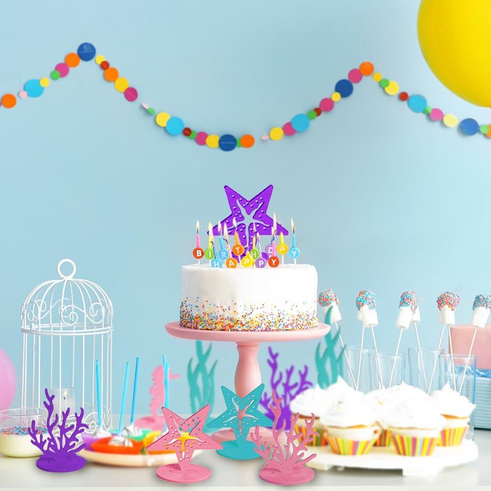 image24 PCS Mermaid Centerpieces for Tables Felt Mermaid Table Decorations Centerpieces for Under the Sea Mermaid and Ocean Themed Party Decor Starfish Coral Seahorse and Seagrass Designs