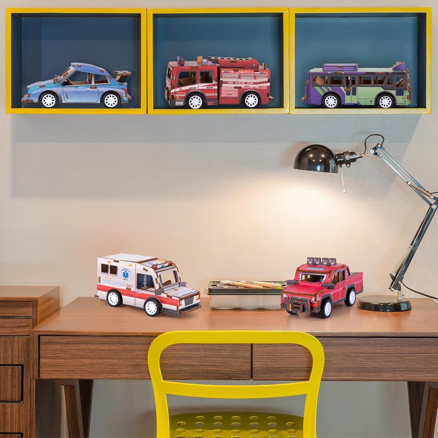 imageArtCreativity 3D Puzzle Car Toy Ambulance Wooden Car Building Kit for Kids STEM Wood Building Kit with Pullback Mechanism Wooden Puzzle Model Car Kit STEM Projects for TeensCar