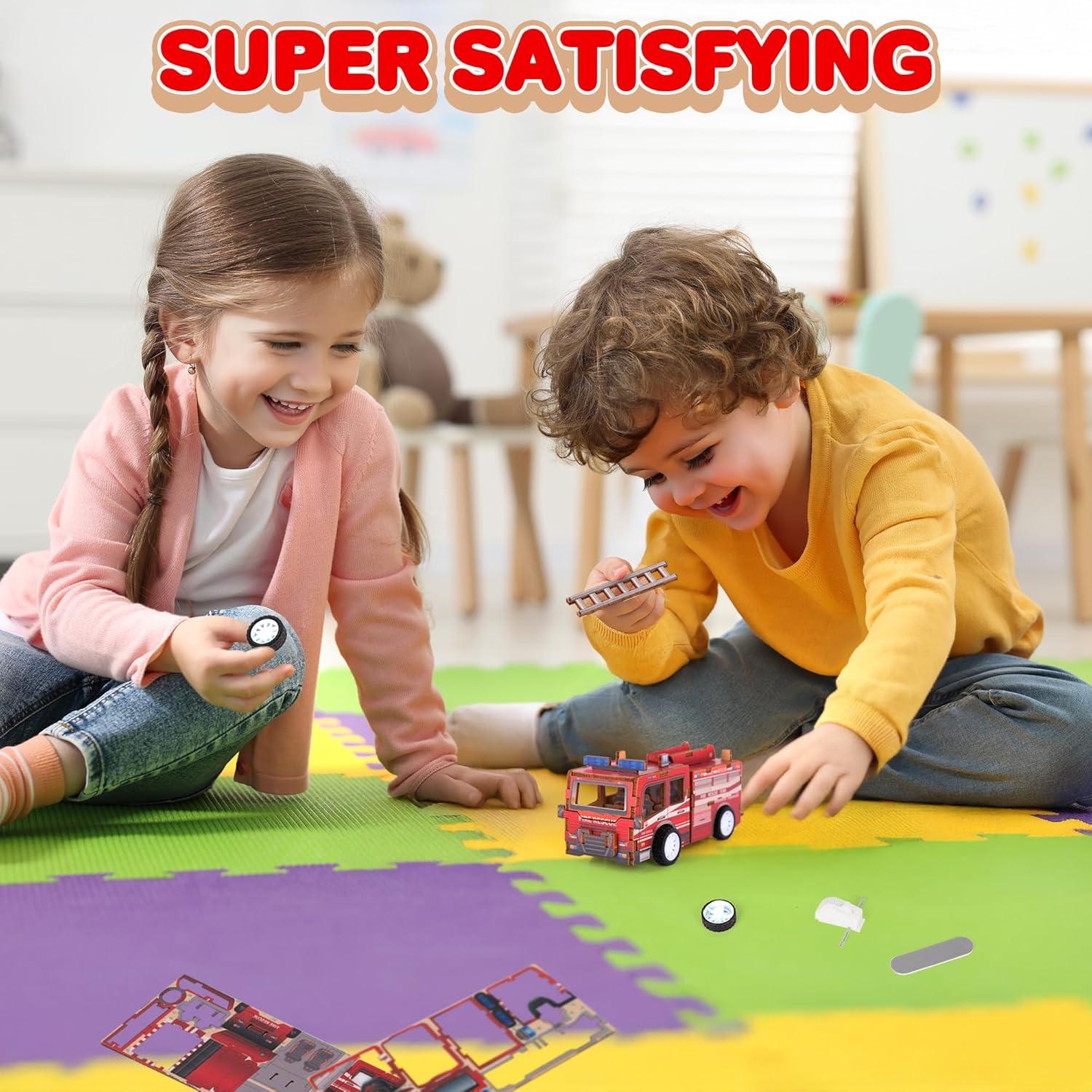 imageArtCreativity 3D Puzzle Car Toy Ambulance Wooden Car Building Kit for Kids STEM Wood Building Kit with Pullback Mechanism Wooden Puzzle Model Car Kit STEM Projects for TeensFire Truck