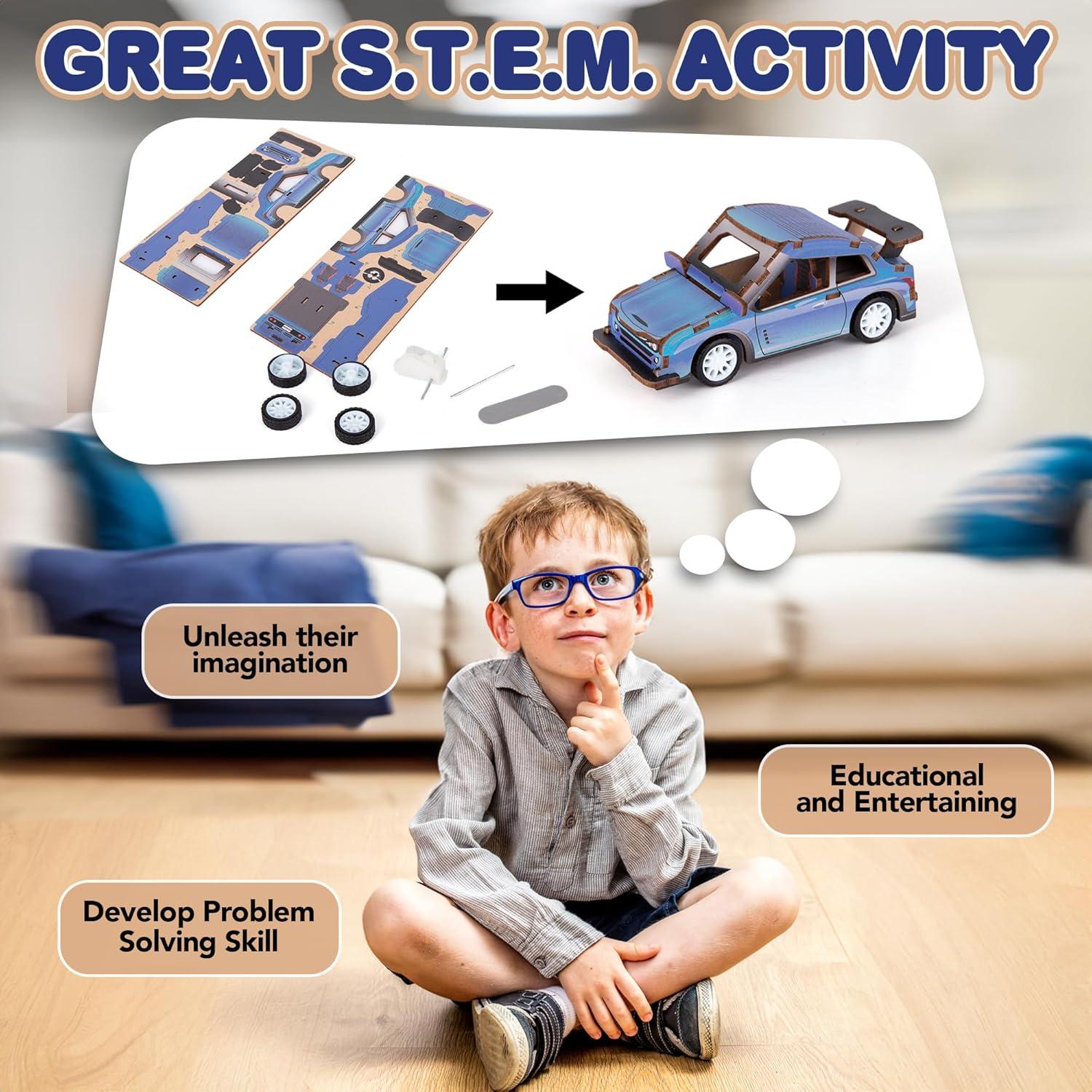 imageArtCreativity 3D Puzzle Car Toy Ambulance Wooden Car Building Kit for Kids STEM Wood Building Kit with Pullback Mechanism Wooden Puzzle Model Car Kit STEM Projects for TeensCar