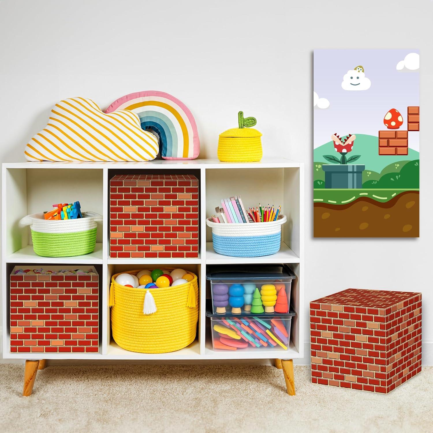 imageArtCreativity Brick Boxes for Gamer Party Decorations Set of 6118 x 118 Inches Brick Box Video Game Birthday Decorations with a Retro Brick Design Easy to Assemble Video Game Party Supplies