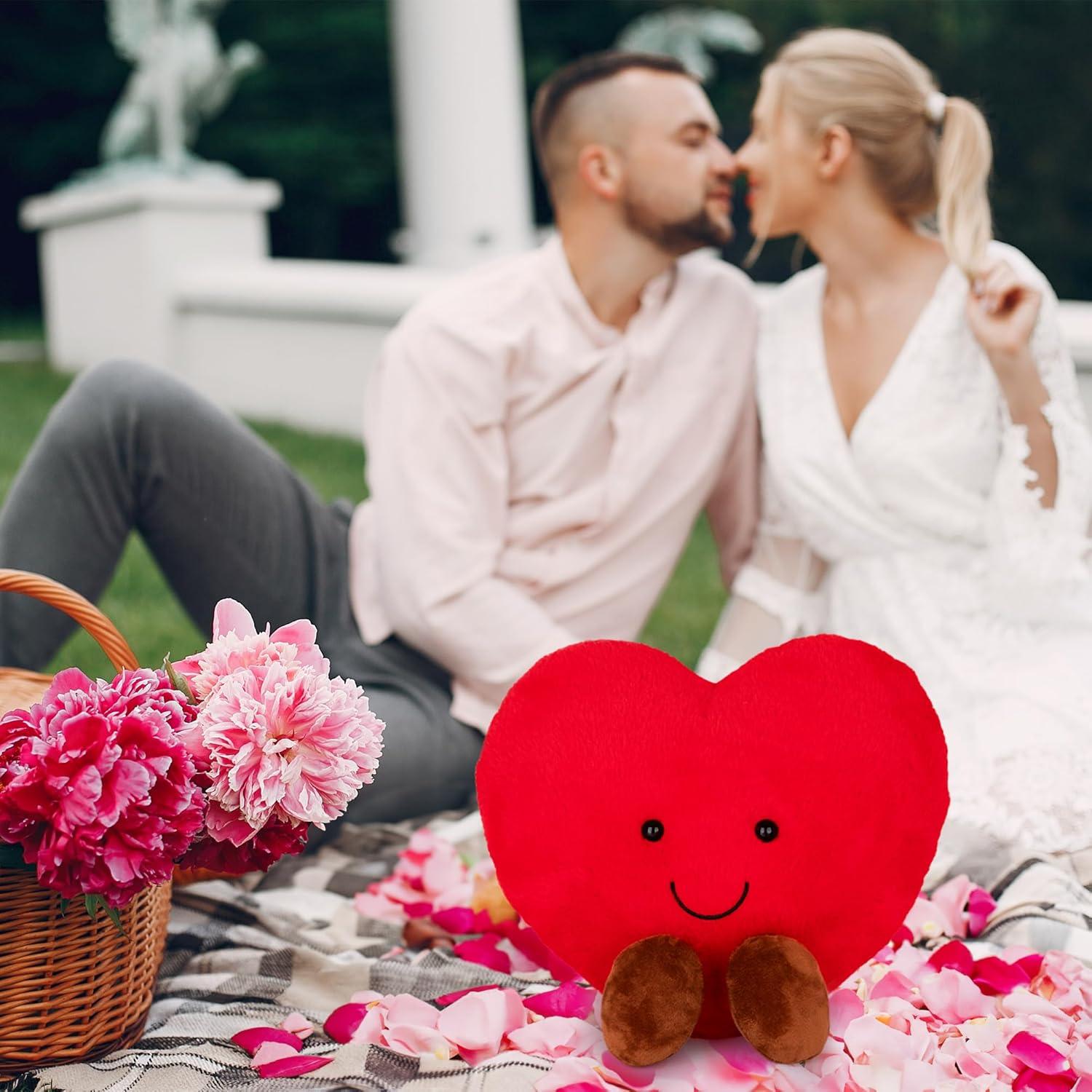 imageArtCreativity Large Heart Stuffed Animal Soft Love Heart Plush Toy with Smile and Little Brown Feet Stuffed Red Heart Toy I Love You Big Plush Heart Pillow Gift for Kids Girlfriend Boyfriend