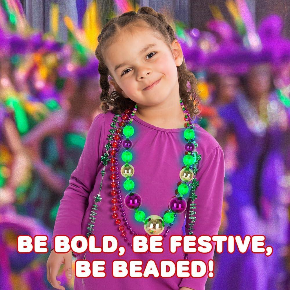 imageArtCreativity Large Light Up Mardi Gras Necklace Mardi Gras Beads in Purple Green and Gold 3 Flashing Modes with Batteries Included Light Up Mardi Gras Accessories for Costume