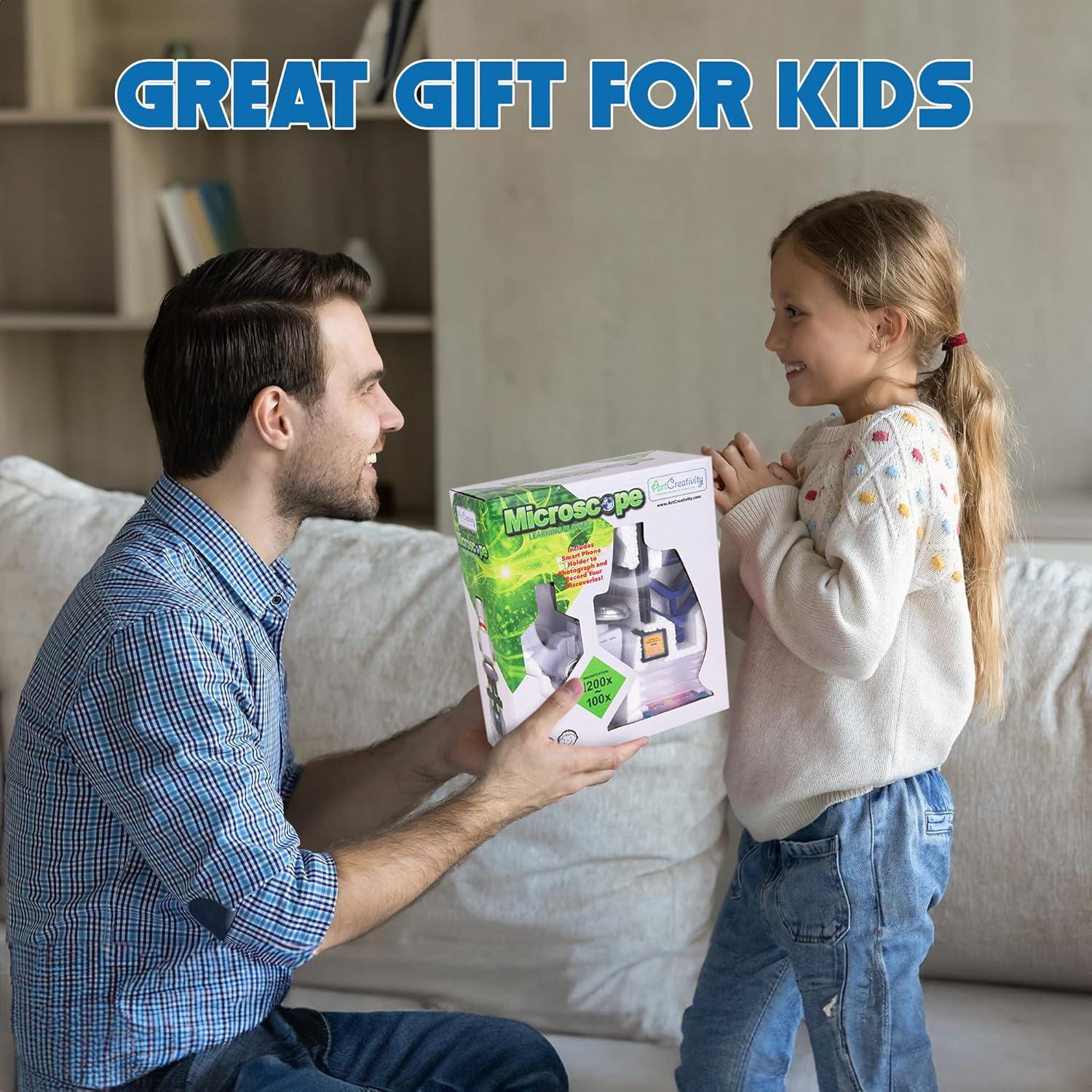 imageArtCreativity Microscope for Kids 120X 400X 1200X Educational Science Kit with Microscope Slides Tweezers and Vials Phone Viewing Mount for Specimen Pictures Kids Beginner Science Kit