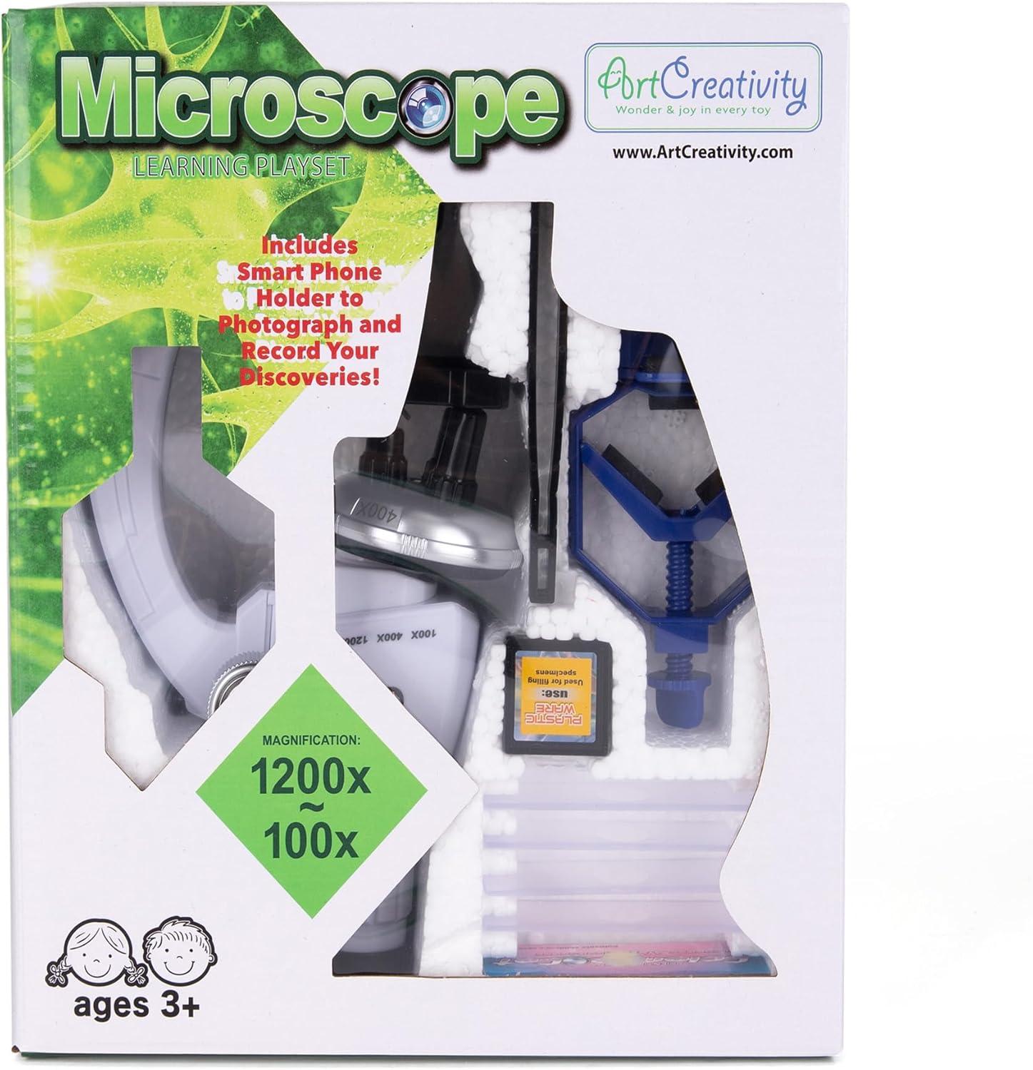 imageArtCreativity Microscope for Kids 120X 400X 1200X Educational Science Kit with Microscope Slides Tweezers and Vials Phone Viewing Mount for Specimen Pictures Kids Beginner Science Kit