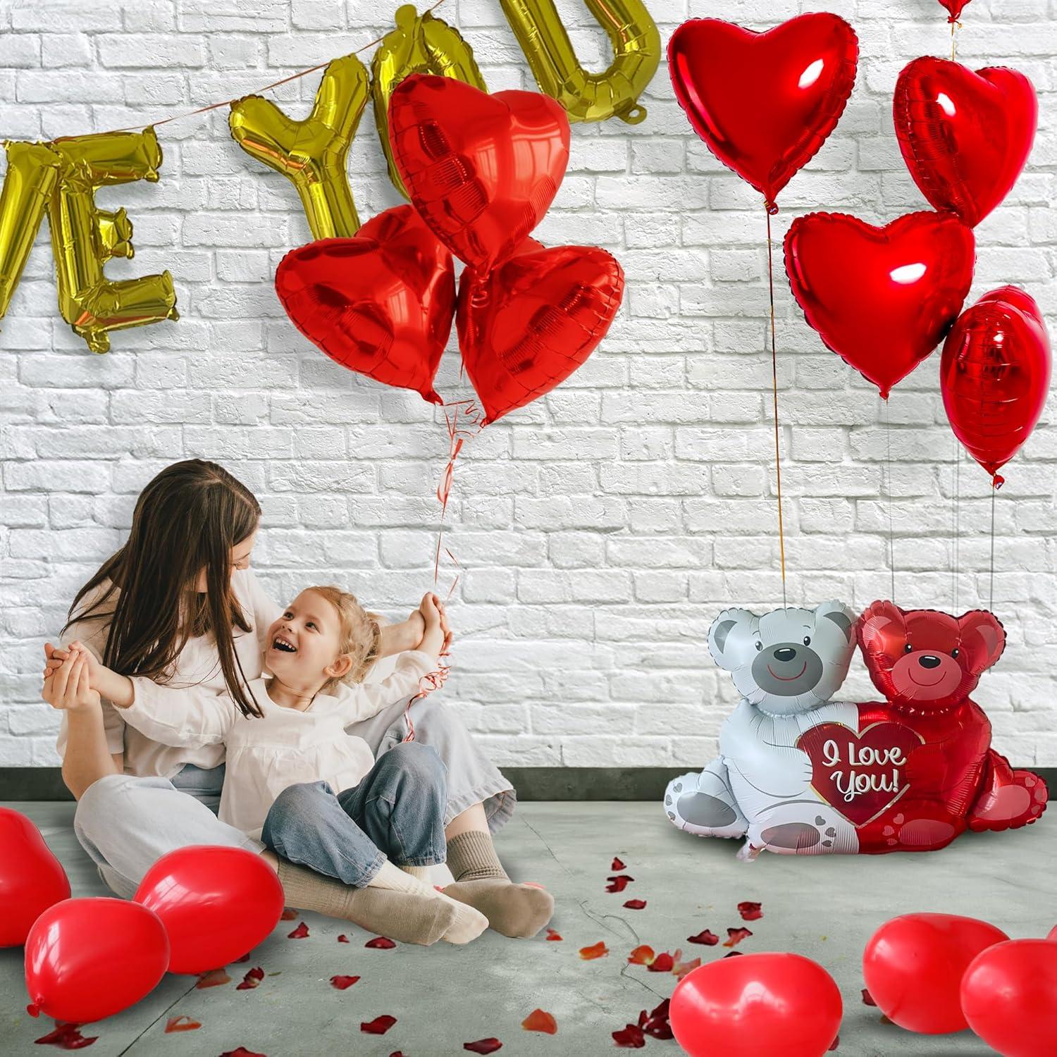 imageArtCreativity Valentines Day Balloons Decorations Valentines Day Kit with Balloons in Teddy Bear I Love You and Heart Shape Designs Artificial Rose Petals Large Valentines Decorations Kit