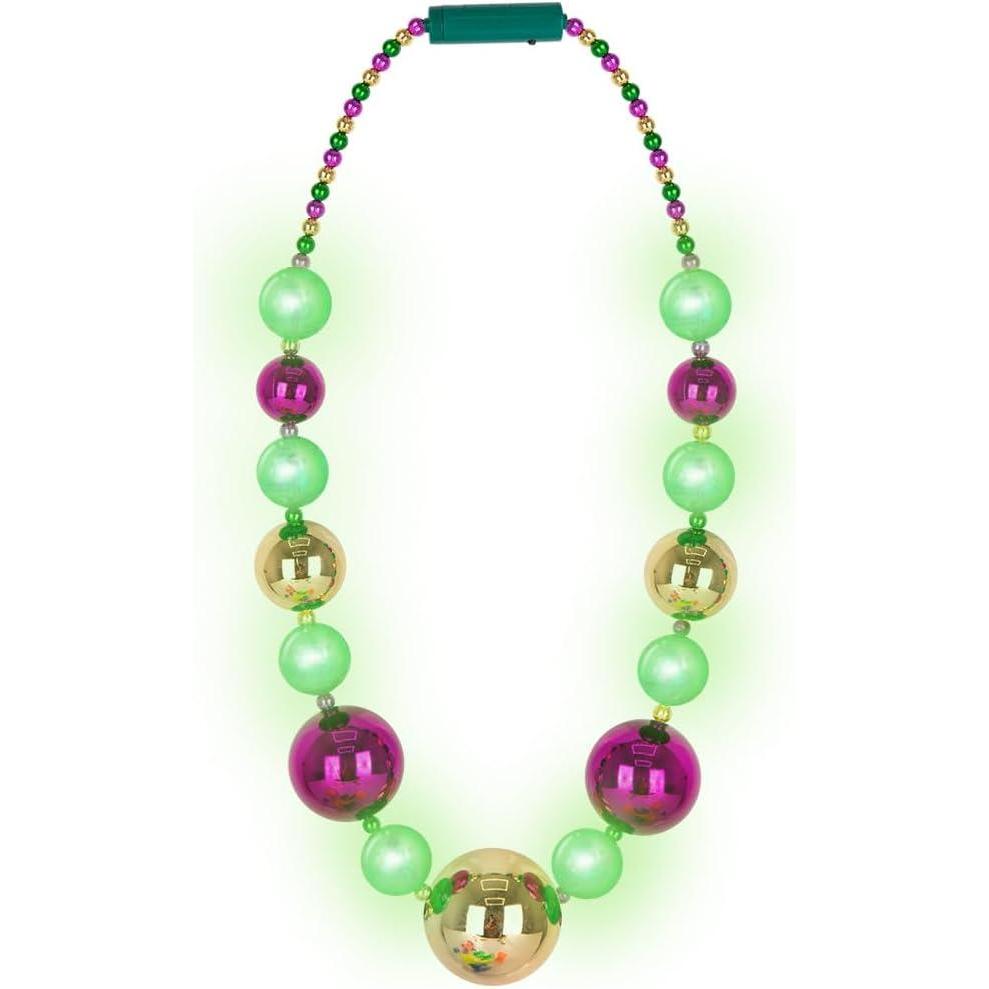 imageArtCreativity Large Light Up Mardi Gras Necklace Mardi Gras Beads in Purple Green and Gold 3 Flashing Modes with Batteries Included Light Up Mardi Gras Accessories for Costume