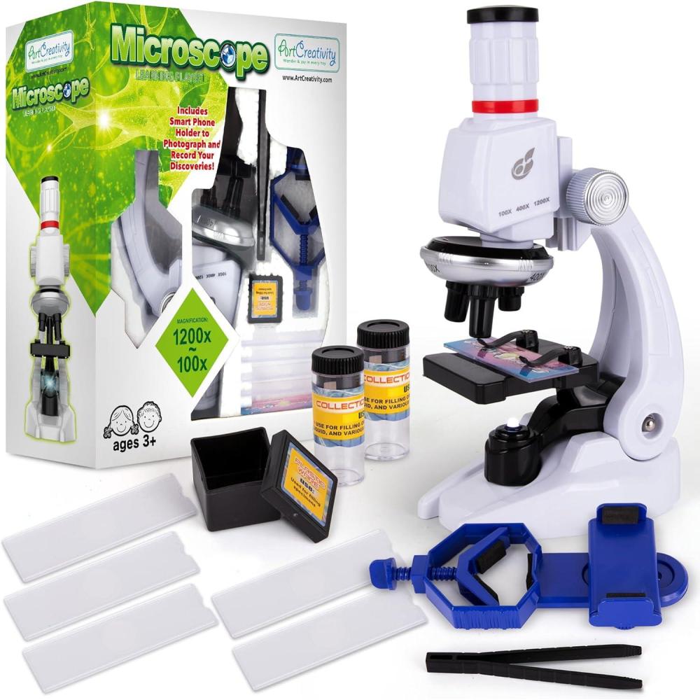 imageArtCreativity Microscope for Kids 120X 400X 1200X Educational Science Kit with Microscope Slides Tweezers and Vials Phone Viewing Mount for Specimen Pictures Kids Beginner Science Kit