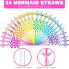 ArtCreativity 24 PCS Mermaid Straw Party Favors – Mermaid Tail Drinking Straws with Fruit & Star Confetti – Mermaid Party Favor Supplies with Cleaning Brushes for Birthdays, Sea Themed Party Favors