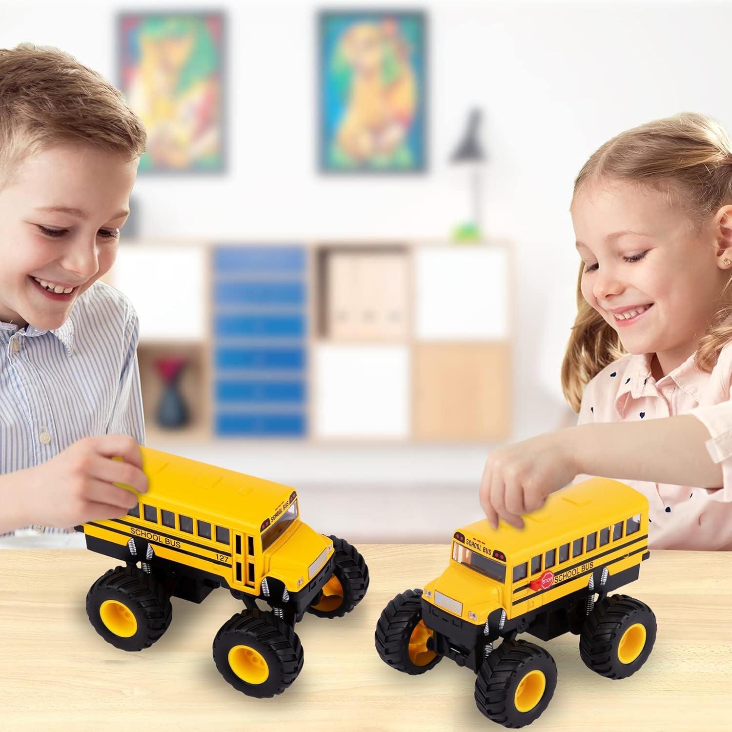 imageArtCreativity 5 Inch Pull Back School Bus Toy Set Set of 2 Includes 5 Inch MonsterWheel Bus Diecast Playset with Pull Back Mechanism Great Gift Idea for Kids