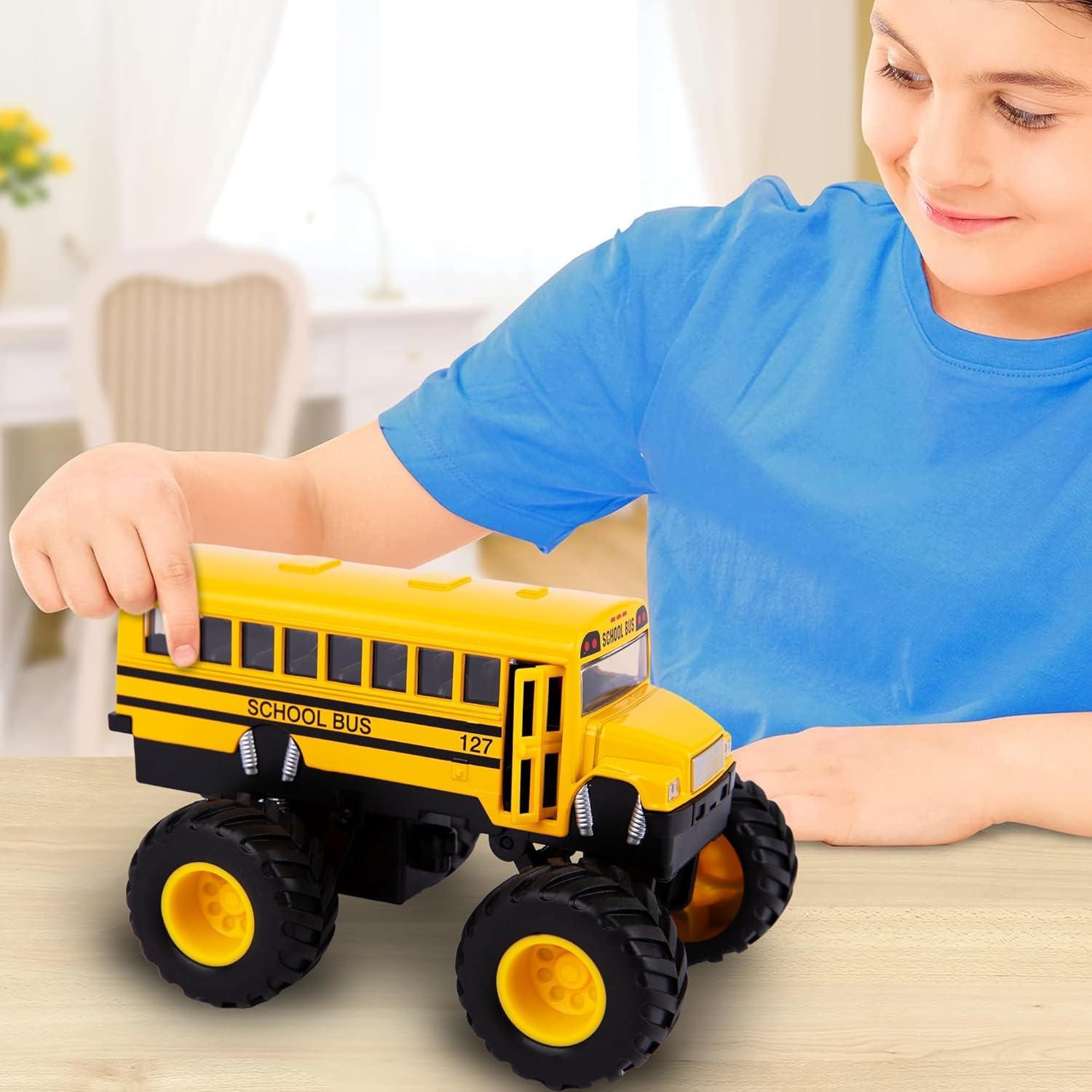 imageArtCreativity 5 Inch Pull Back School Bus Toy Set Set of 2 Includes 5 Inch MonsterWheel Bus Diecast Playset with Pull Back Mechanism Great Gift Idea for Kids