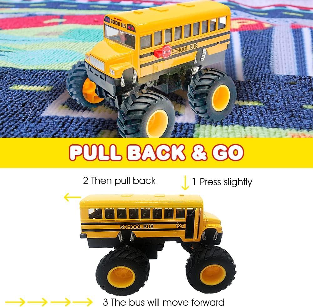 imageArtCreativity 5 Inch Pullback School Bus Toy Set Set of 2 Includes 2 Yellow School Buses with Monster Wheels Diecast Bus Playset with Pullback Mechanisms Great Gift Idea for Boys and Girls2 Pack